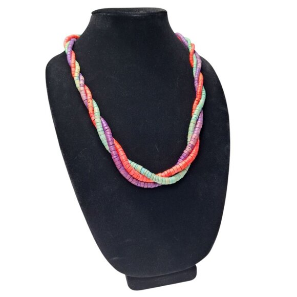 Wooden Necklace 24 Inch Vintage Handmade Tube Beads Triple Strand Hook Clasp - Picture 1 of 10